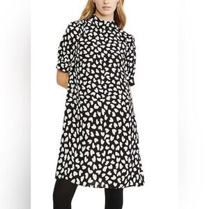 Ann Taylor Black and White Patterned Long Sleeve Dress
